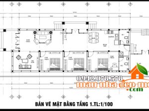Bản vẽ thiết kế nhà cấp 4 mái thái 135m2 có 3 phòng ngủ tại Khánh Hòa
